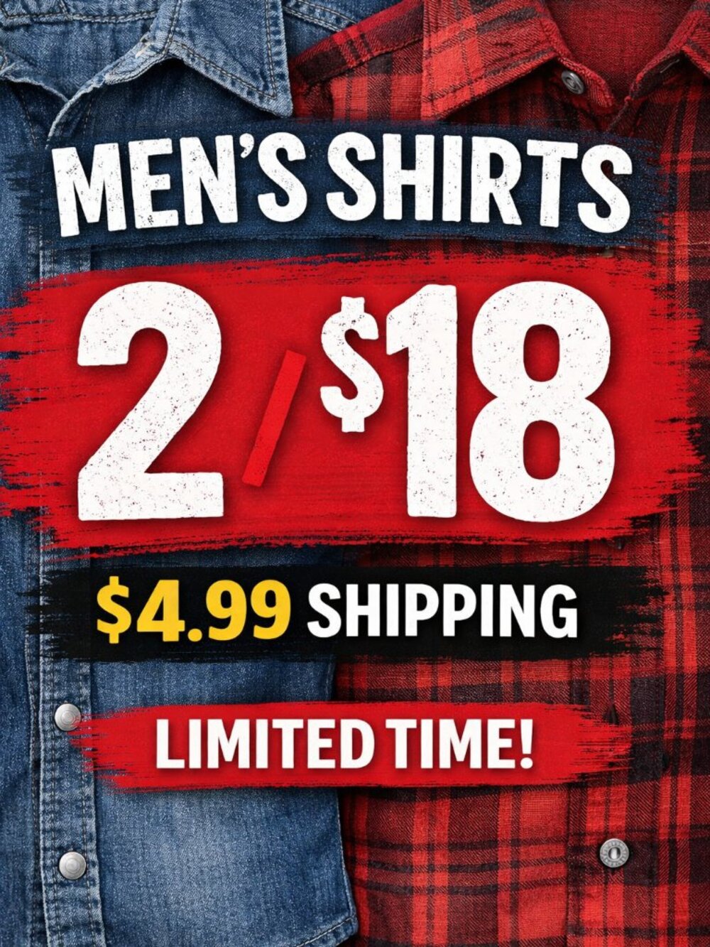 MEN'S SHIRTS - 2/$18 - $4.99 SHIPPING - LIMITED TIME!